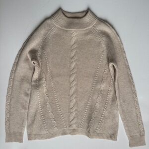 2-ply Cashmere cream cable knit sweater crew neck women’s XS